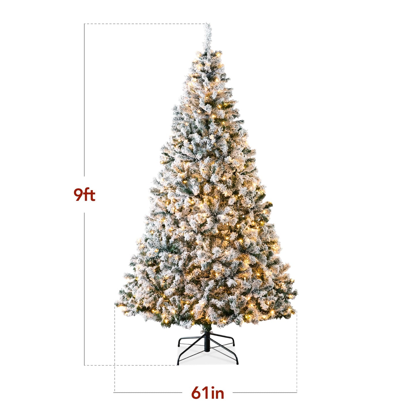 Best Choice Products Pre-Lit Artificial Christmas Tree, 9ft Snow Flocked Design Pine Tree, Full Appearance Snowy w/Easy Assembly, Metal Stand