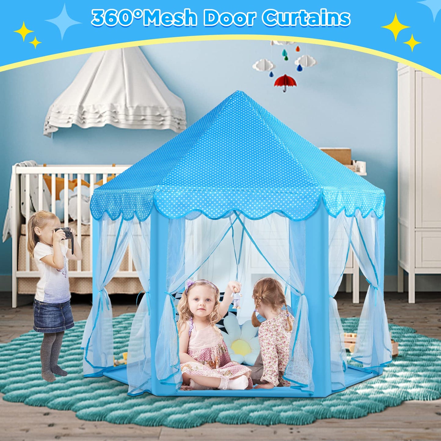 Monobeach Princess Tent Girls Large Playhouse Kids Castle Play Tent with Star Lights Toy for Children Indoor and Outdoor Games, 55'' x 53'' (DxH)