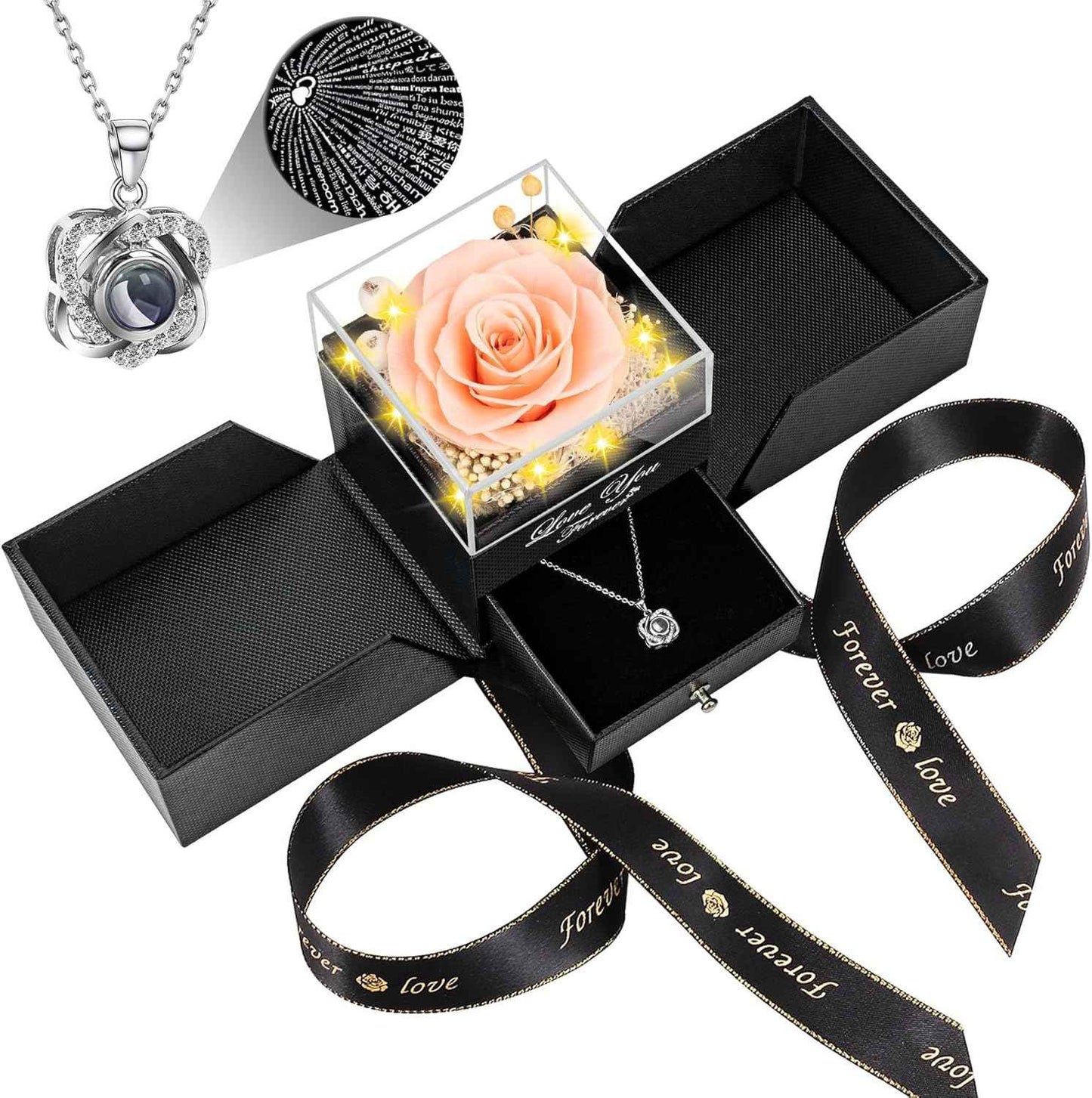 Preserved Red Real Rose with Heart I Love You Necklace -Eternal Flowers Rose Birthday Gifts for Women Her Mom Wife Girlfriend Grandma on Valentines Mothers Day Christmas Anniversary Romantic-Red