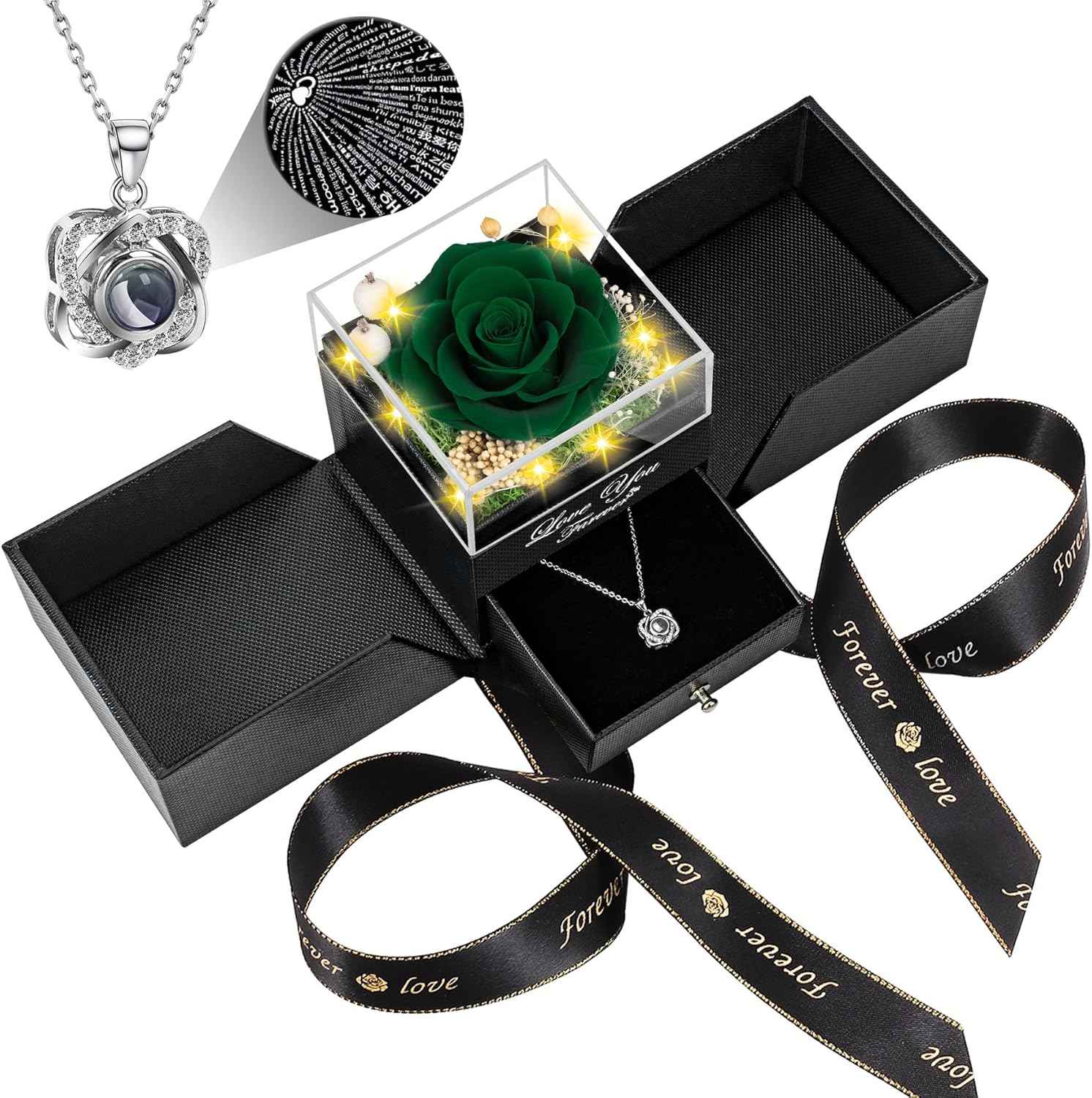 Preserved Red Real Rose with Heart I Love You Necklace -Eternal Flowers Rose Birthday Gifts for Women Her Mom Wife Girlfriend Grandma on Valentines Mothers Day Christmas Anniversary Romantic-Red