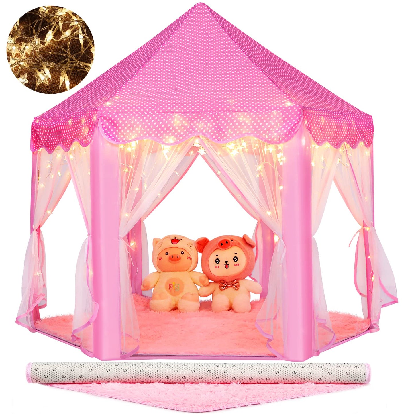 Monobeach Princess Tent Girls Large Playhouse Kids Castle Play Tent with Star Lights Toy for Children Indoor and Outdoor Games, 55'' x 53'' (DxH)