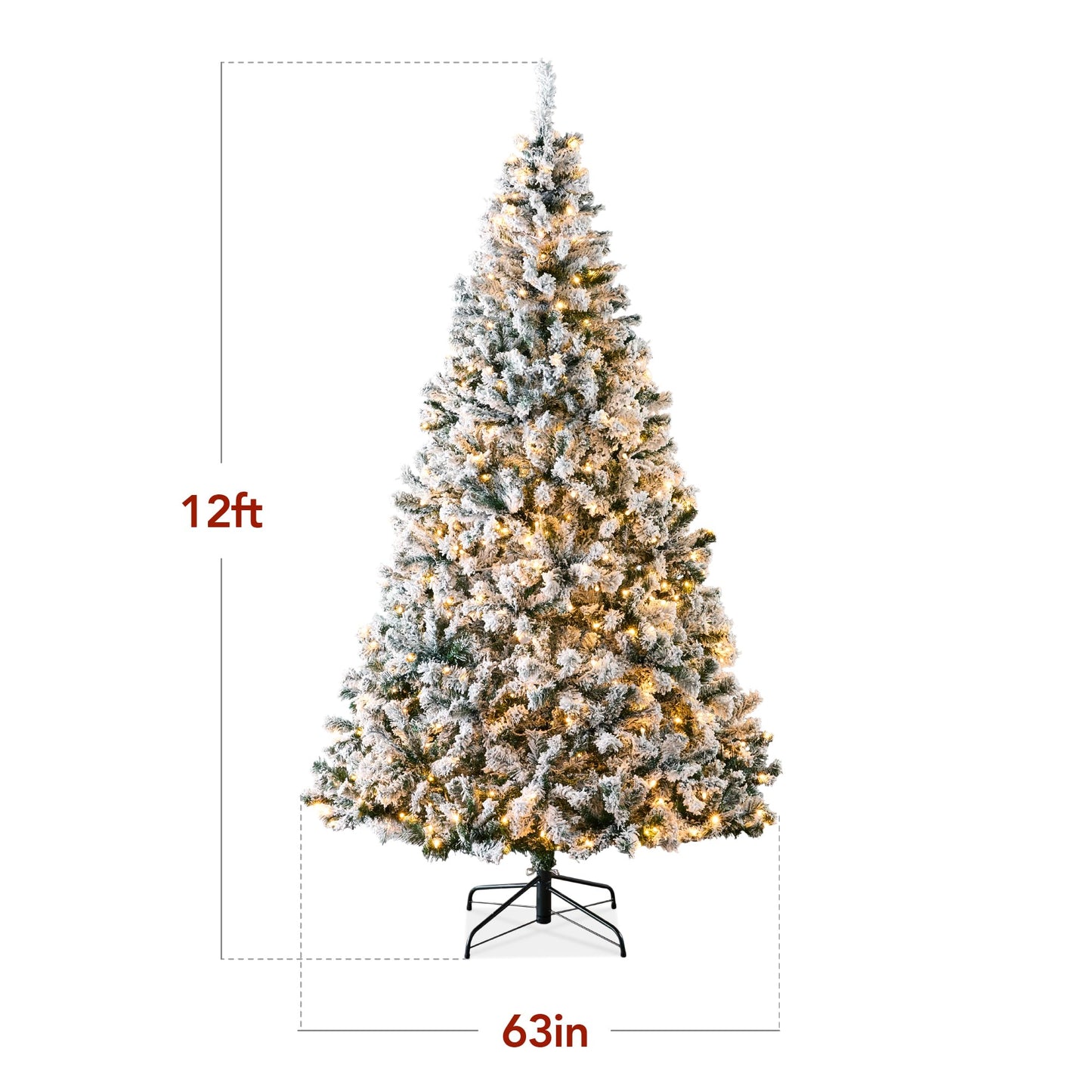 Best Choice Products Pre-Lit Artificial Christmas Tree, 9ft Snow Flocked Design Pine Tree, Full Appearance Snowy w/Easy Assembly, Metal Stand
