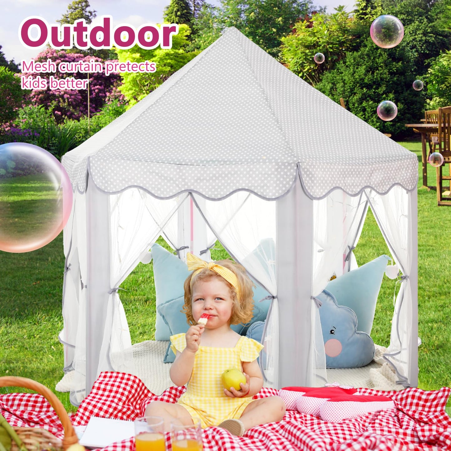 Monobeach Princess Tent Girls Large Playhouse Kids Castle Play Tent with Star Lights Toy for Children Indoor and Outdoor Games, 55'' x 53'' (DxH)