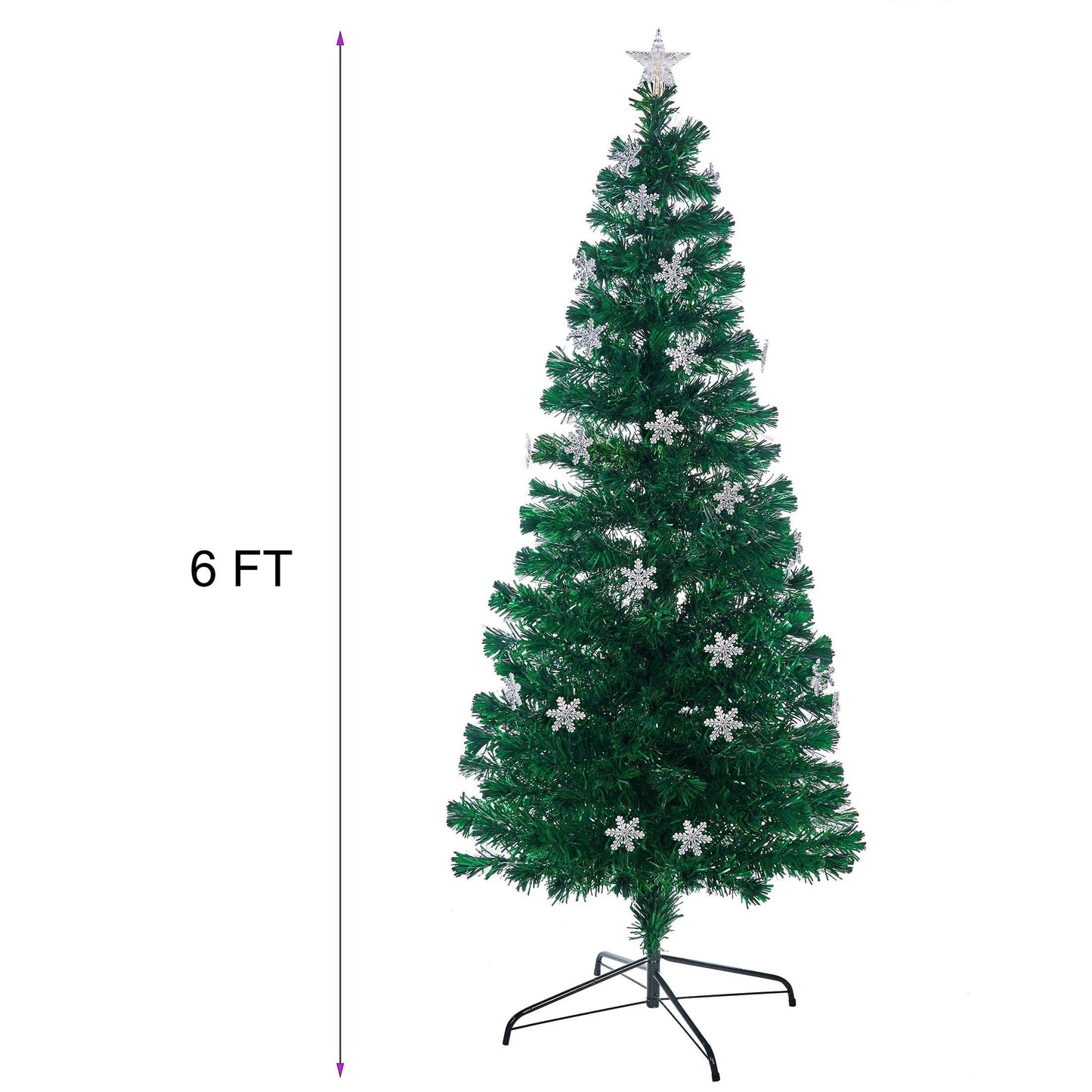 Juegoal 7 ft Pre-Lit Optical Fiber Christmas Artificial Tree, with LED RGB Color Changing Led Lights, Snowflakes and Top Star, Festive Party Holiday Fake Multicolor Xmas Tree with Sturdy Metal Legs
