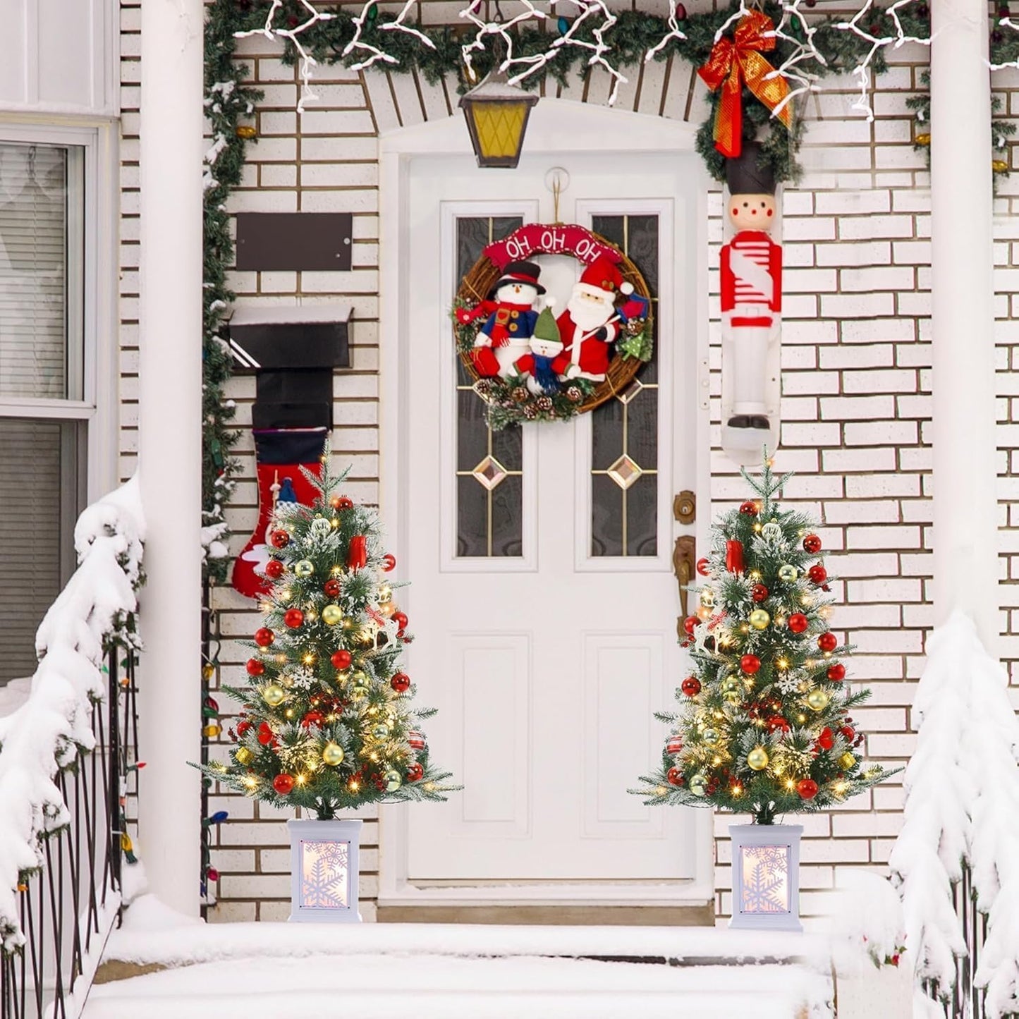 3 Ft Christmas Tree with 78 Led Lights, Pre-Lit Artificial Christmas Trees with Potted Base, Snow Flocked, 8 Lighting Modes, Xmas Tree for Home&Office Decor, Easy Installation (1PCS)