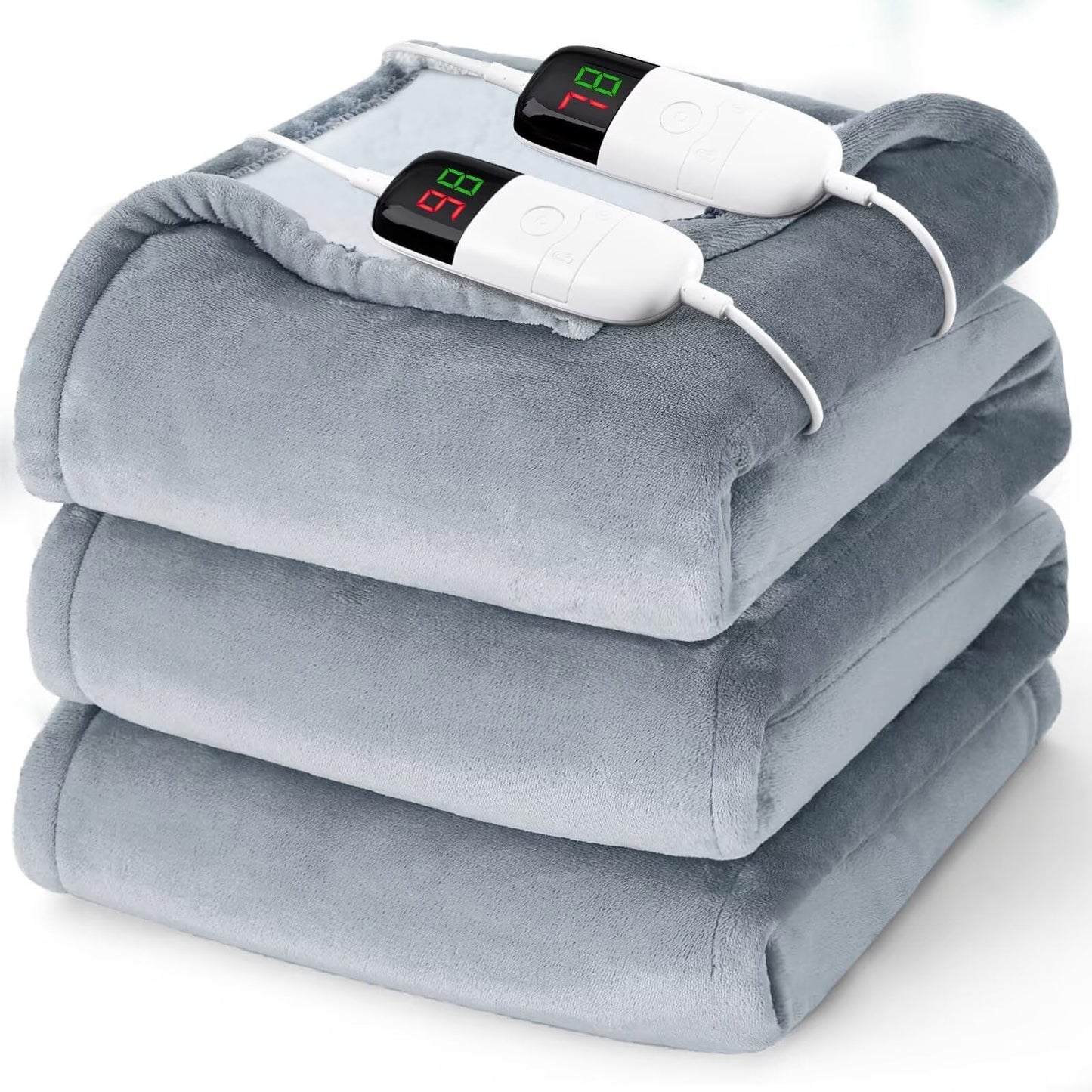 Heated Electric Blanket Queen Size - 84" x 90" Heating Blanket with Dual Control, 10 Heating Levels & 8 Hours Auto Off, Soft Warm Flannel Blanket, Christmas Birthday Gifts for Senior Grandma