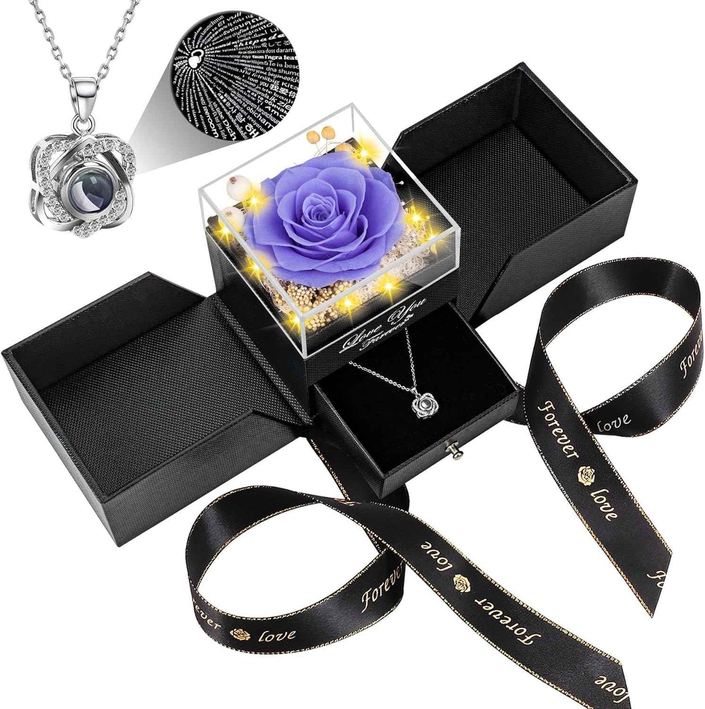 Preserved Red Real Rose with Heart I Love You Necklace -Eternal Flowers Rose Birthday Gifts for Women Her Mom Wife Girlfriend Grandma on Valentines Mothers Day Christmas Anniversary Romantic-Red