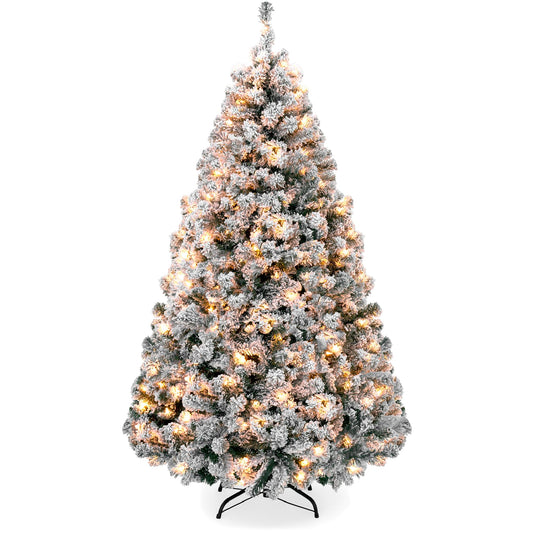 Best Choice Products Pre-Lit Artificial Christmas Tree, 9ft Snow Flocked Design Pine Tree, Full Appearance Snowy w/Easy Assembly, Metal Stand