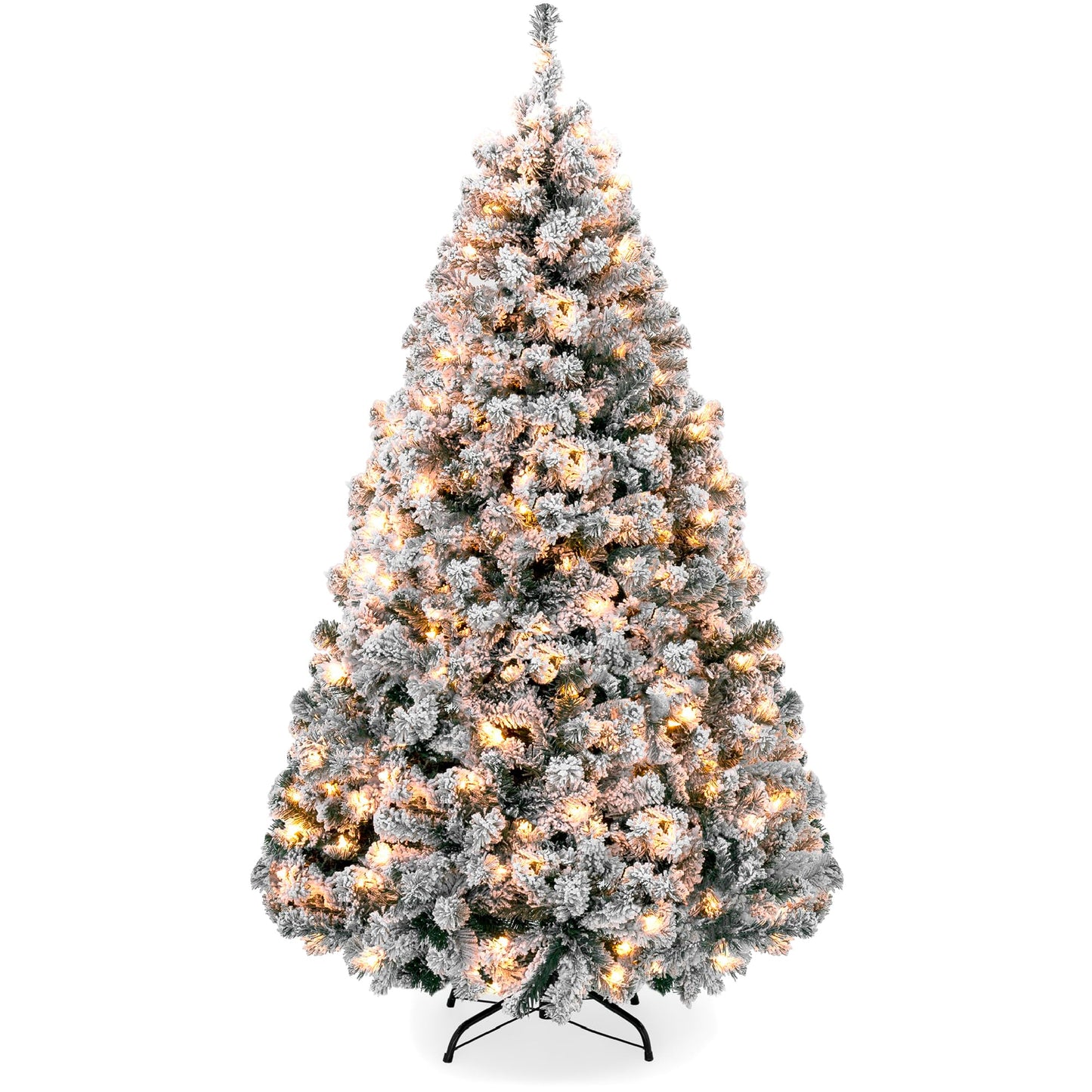 Best Choice Products Pre-Lit Artificial Christmas Tree, 9ft Snow Flocked Design Pine Tree, Full Appearance Snowy w/Easy Assembly, Metal Stand