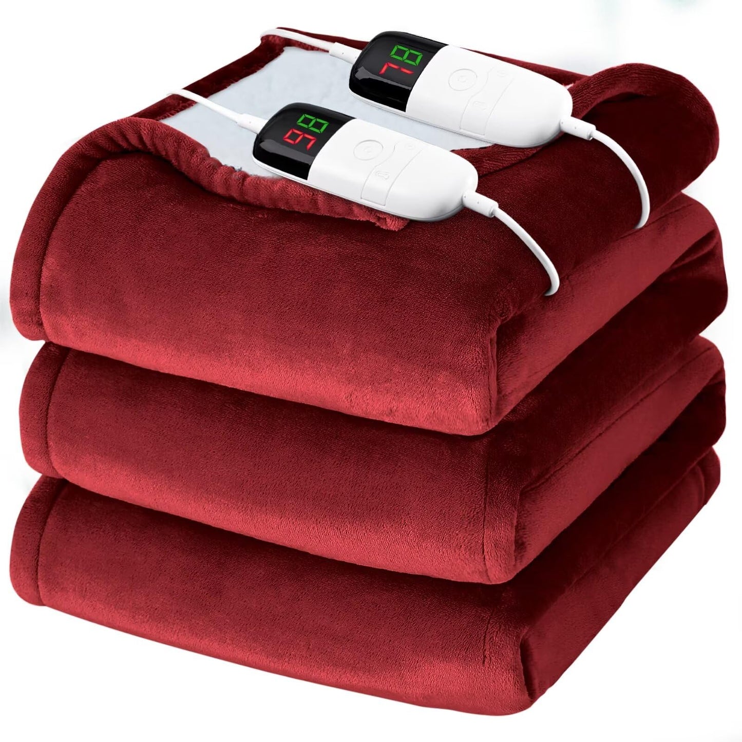 Heated Electric Blanket Queen Size - 84" x 90" Heating Blanket with Dual Control, 10 Heating Levels & 8 Hours Auto Off, Soft Warm Flannel Blanket, Christmas Birthday Gifts for Senior Grandma