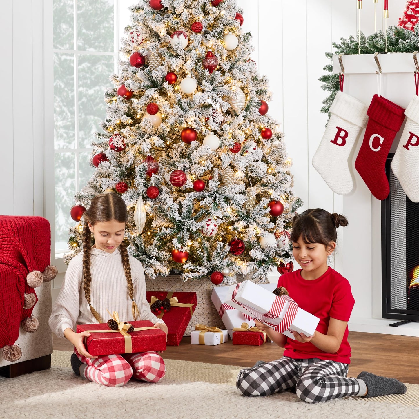 Best Choice Products Pre-Lit Artificial Christmas Tree, 9ft Snow Flocked Design Pine Tree, Full Appearance Snowy w/Easy Assembly, Metal Stand