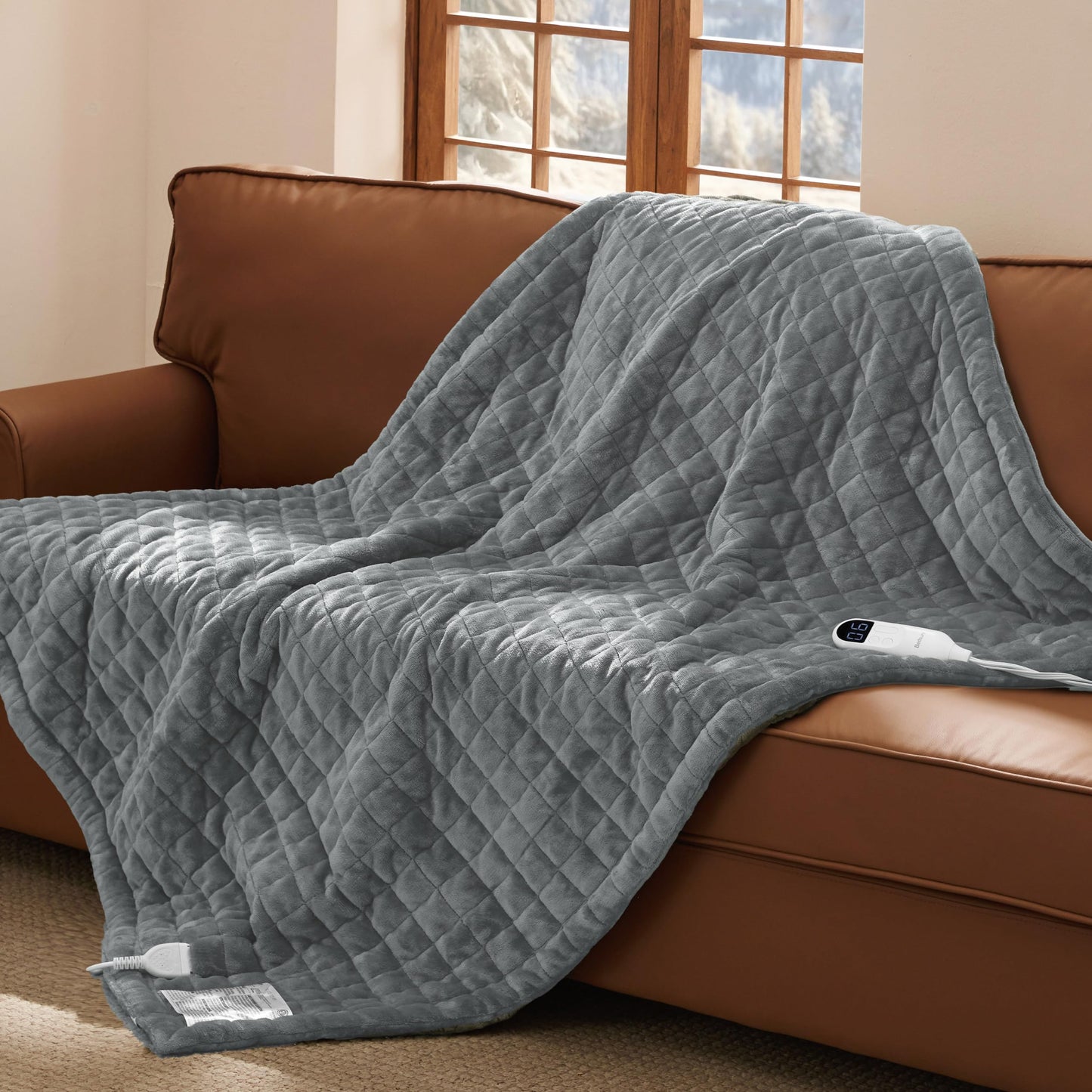 Bedsure Heated Blanket Throw Blanket - Fast Heating Electric Blanket, Soft Flannel Heated Throw with 4 Time Settings, 6 Heating Settings, Warm Gifts for Grandma & Grandpa & Seniors (50“x60”, Grey)