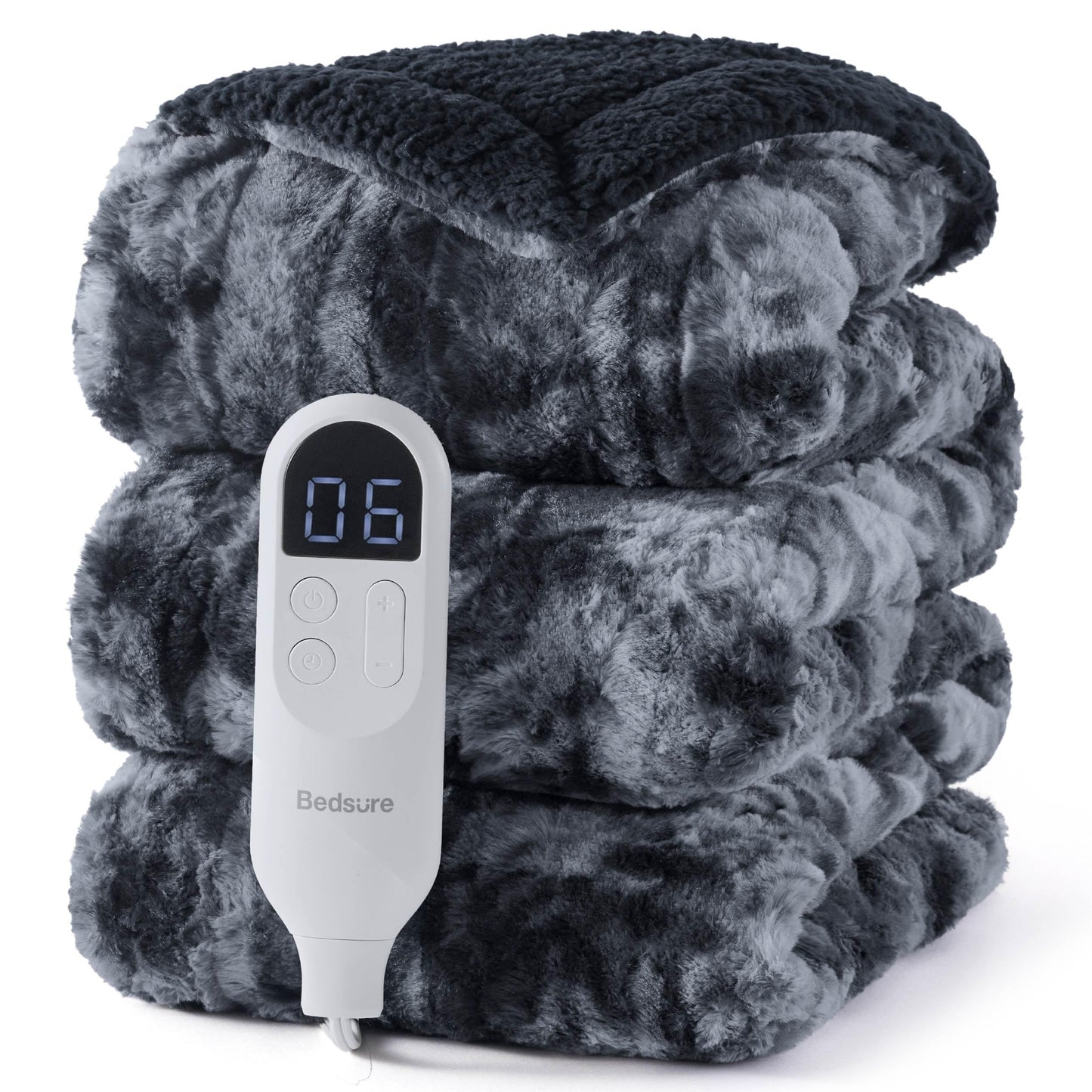 Bedsure Heated Blanket Throw Blanket - Fast Heating Electric Blanket, Soft Flannel Heated Throw with 4 Time Settings, 6 Heating Settings, Warm Gifts for Grandma & Grandpa & Seniors (50“x60”, Grey)