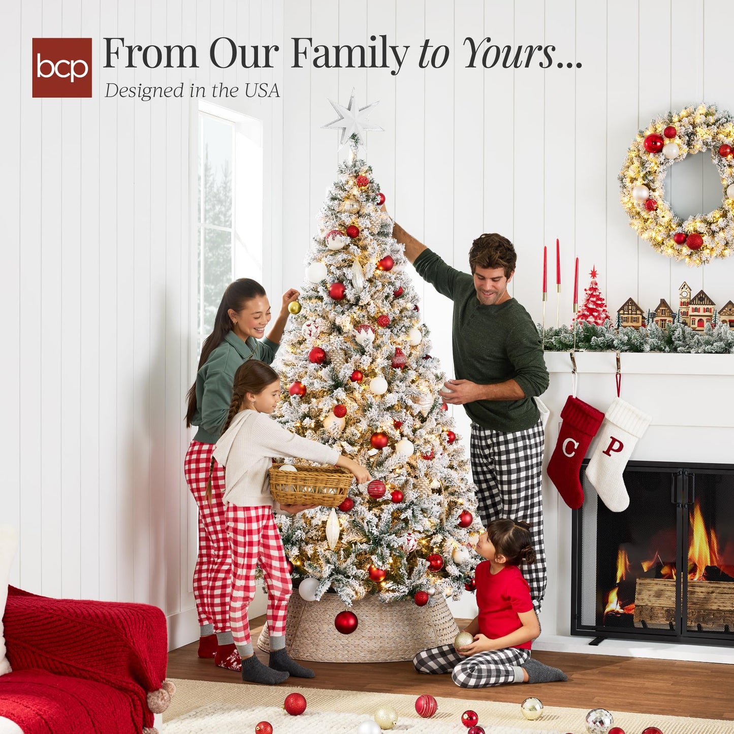 Best Choice Products Pre-Lit Artificial Christmas Tree, 9ft Snow Flocked Design Pine Tree, Full Appearance Snowy w/Easy Assembly, Metal Stand