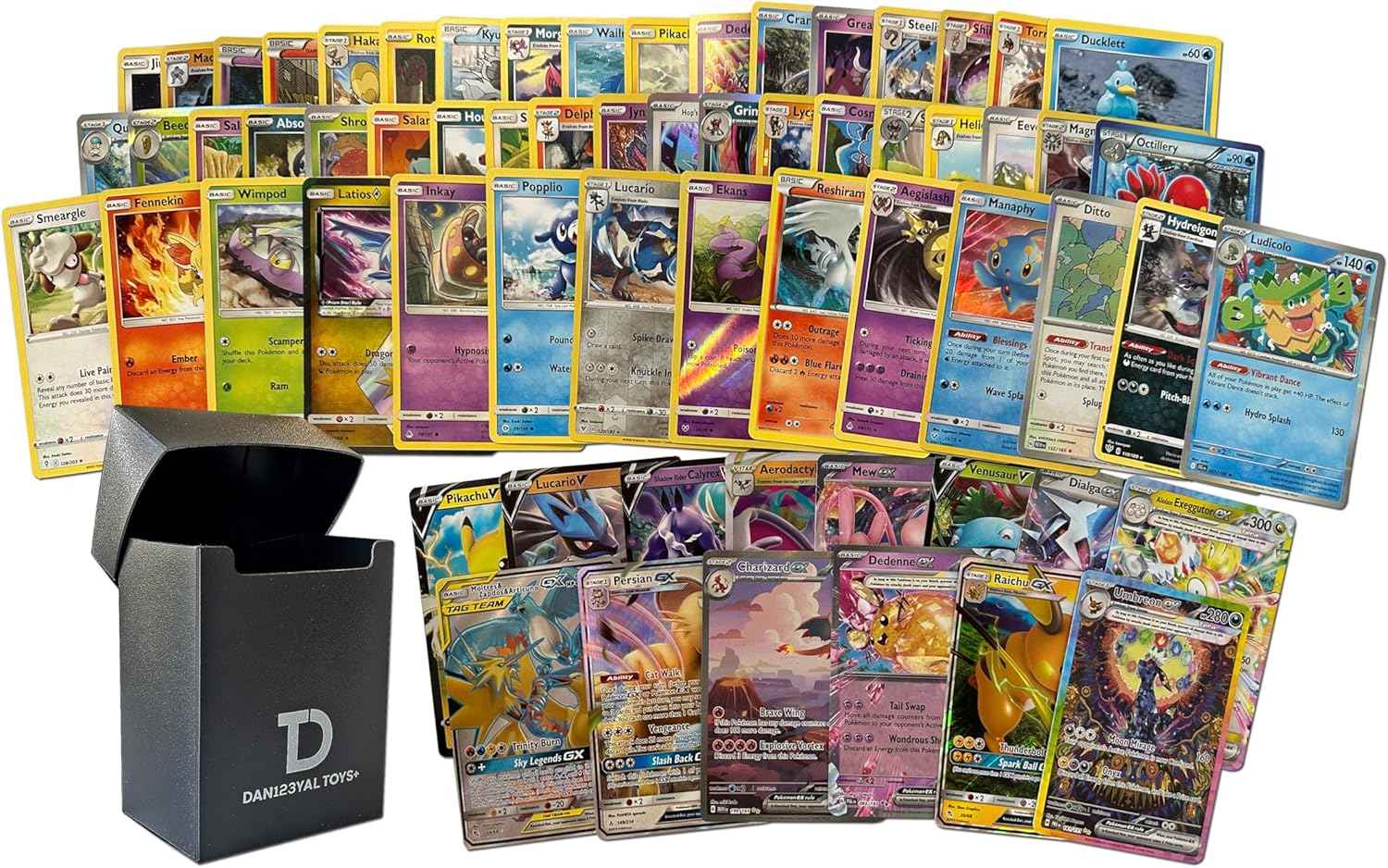 Pokémon Compatible 100 Card Lot with 3 Legendary Ultra Rare Cards Bundle- with Dan123yal Deck Box Included