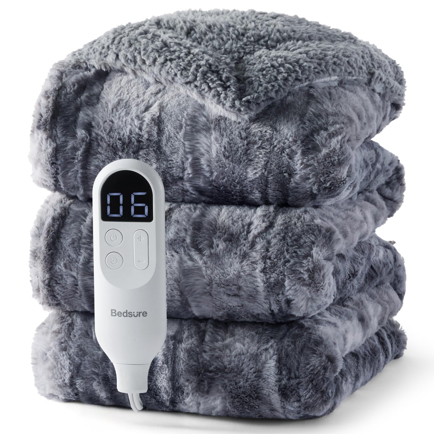 Bedsure Heated Blanket Throw Blanket - Fast Heating Electric Blanket, Soft Flannel Heated Throw with 4 Time Settings, 6 Heating Settings, Warm Gifts for Grandma & Grandpa & Seniors (50“x60”, Grey)