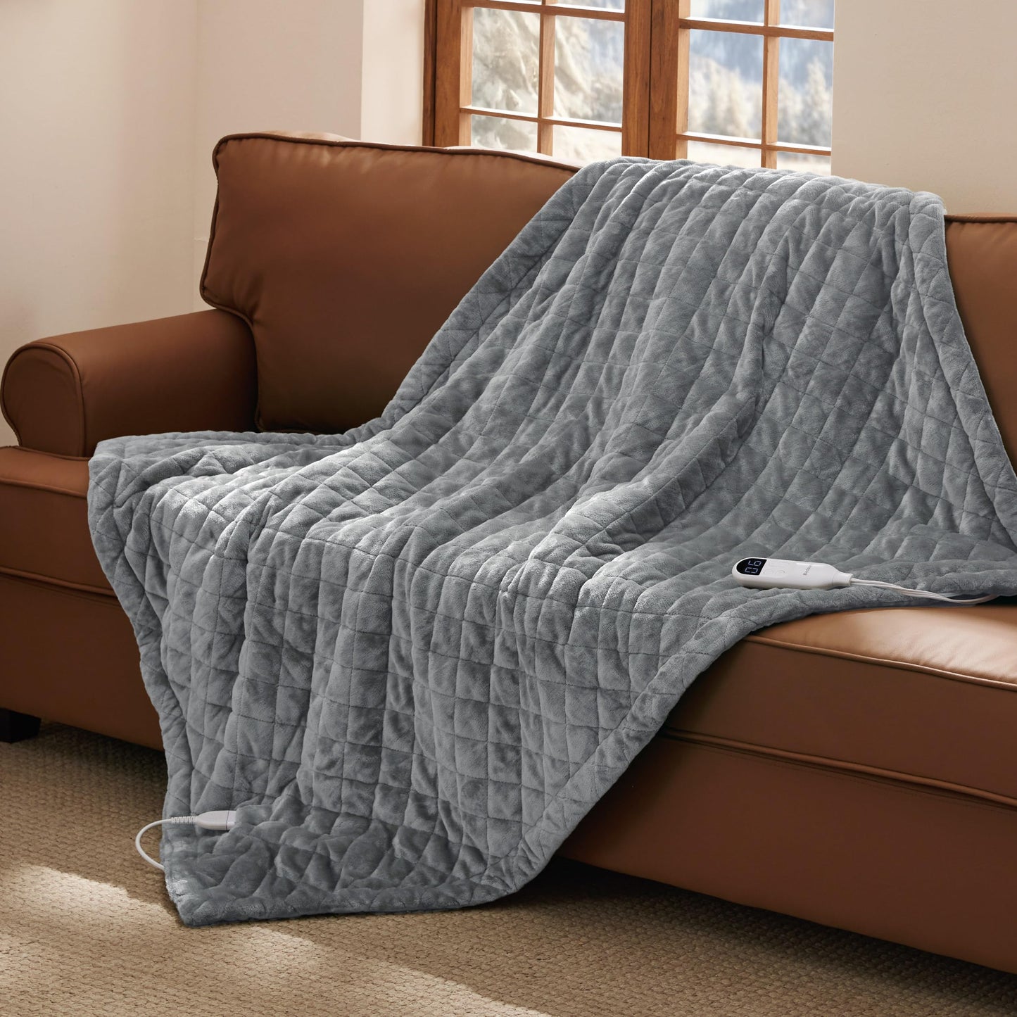 Bedsure Heated Blanket Throw Blanket - Fast Heating Electric Blanket, Soft Flannel Heated Throw with 4 Time Settings, 6 Heating Settings, Warm Gifts for Grandma & Grandpa & Seniors (50“x60”, Grey)