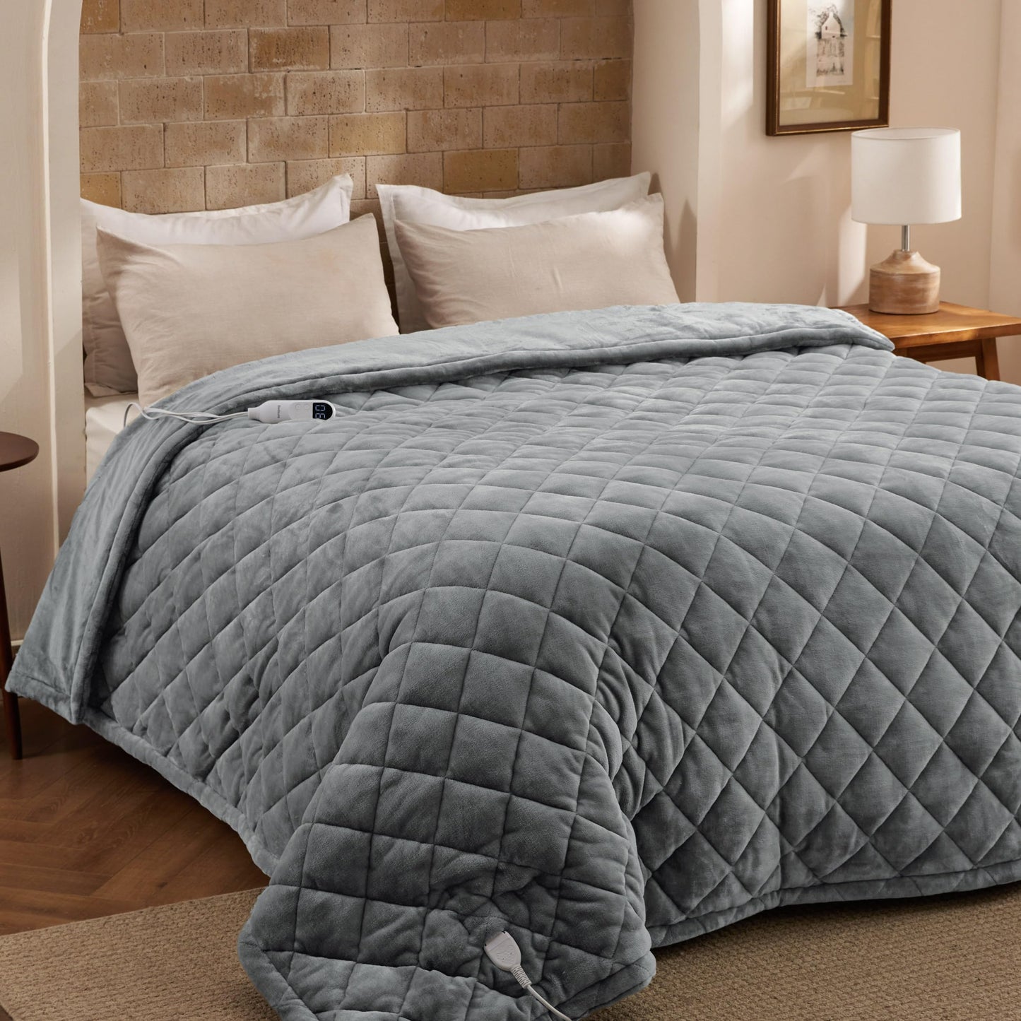 Bedsure Heated Blanket Throw Blanket - Fast Heating Electric Blanket, Soft Flannel Heated Throw with 4 Time Settings, 6 Heating Settings, Warm Gifts for Grandma & Grandpa & Seniors (50“x60”, Grey)
