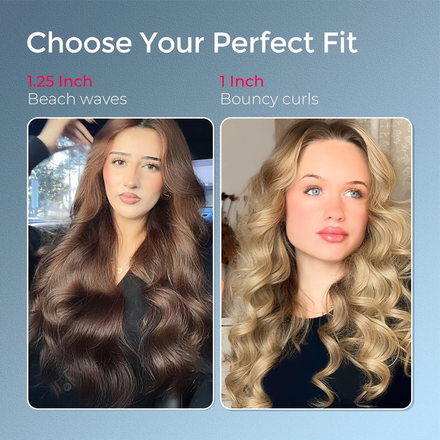 TYMO Automatic Rotating Curling Iron - TYMO CURLPRO Beach Waves Curling Wand, Portable Hair Curler, 500 Million Ionic, Dual Voltage & Lightweight for Travel, Ceramic Coating, 1 Inch, Metallic Gray