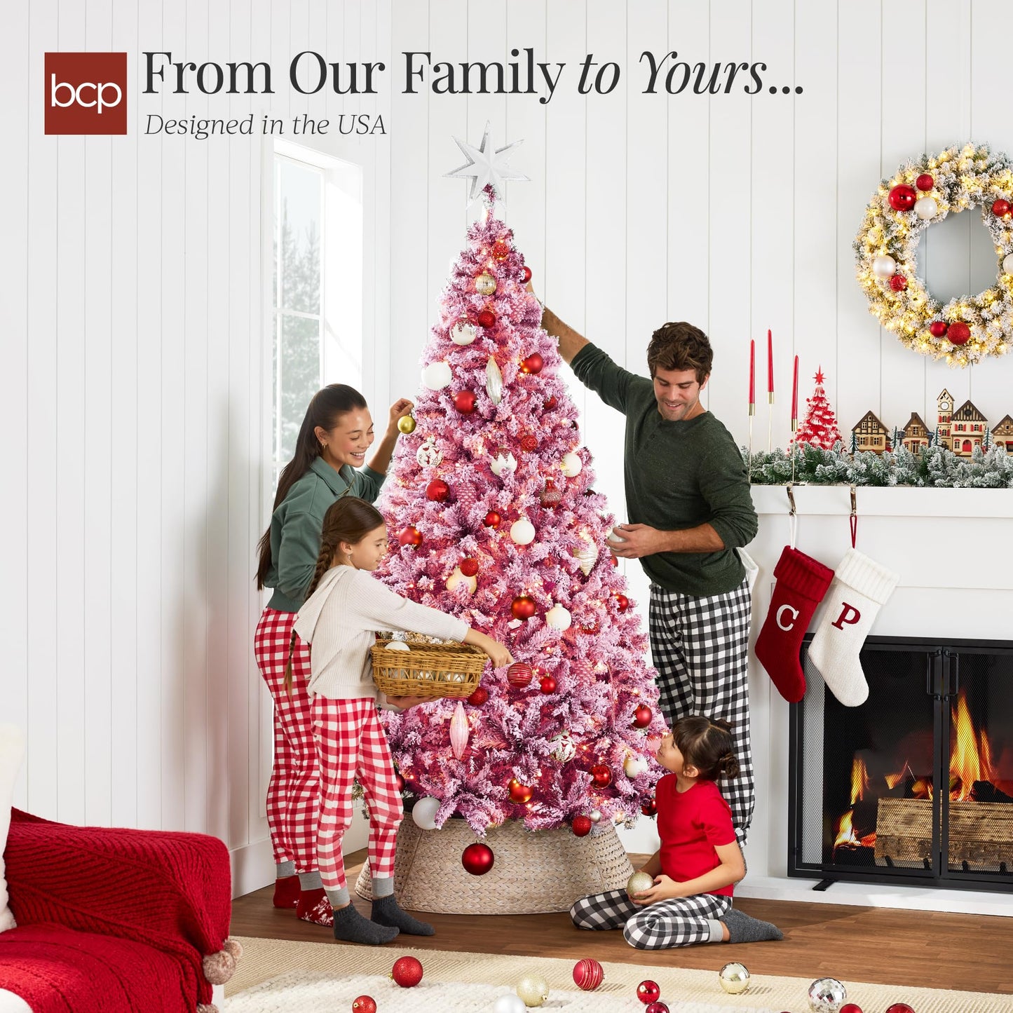 Best Choice Products Pre-Lit Artificial Christmas Tree, 9ft Snow Flocked Design Pine Tree, Full Appearance Snowy w/Easy Assembly, Metal Stand