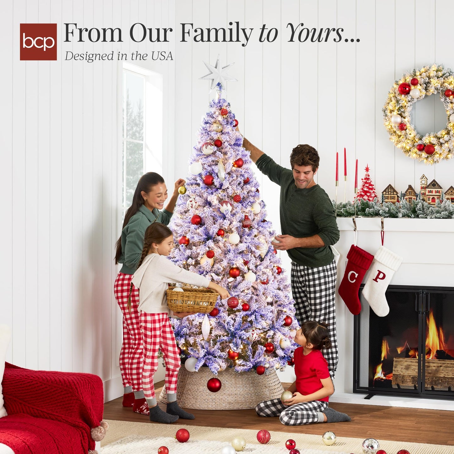 Best Choice Products Pre-Lit Artificial Christmas Tree, 9ft Snow Flocked Design Pine Tree, Full Appearance Snowy w/Easy Assembly, Metal Stand