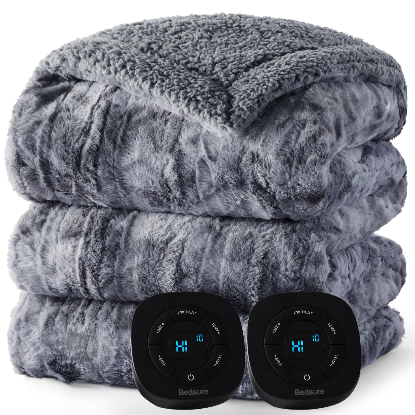 Bedsure Heated Blanket Throw Blanket - Fast Heating Electric Blanket, Soft Flannel Heated Throw with 4 Time Settings, 6 Heating Settings, Warm Gifts for Grandma & Grandpa & Seniors (50“x60”, Grey)