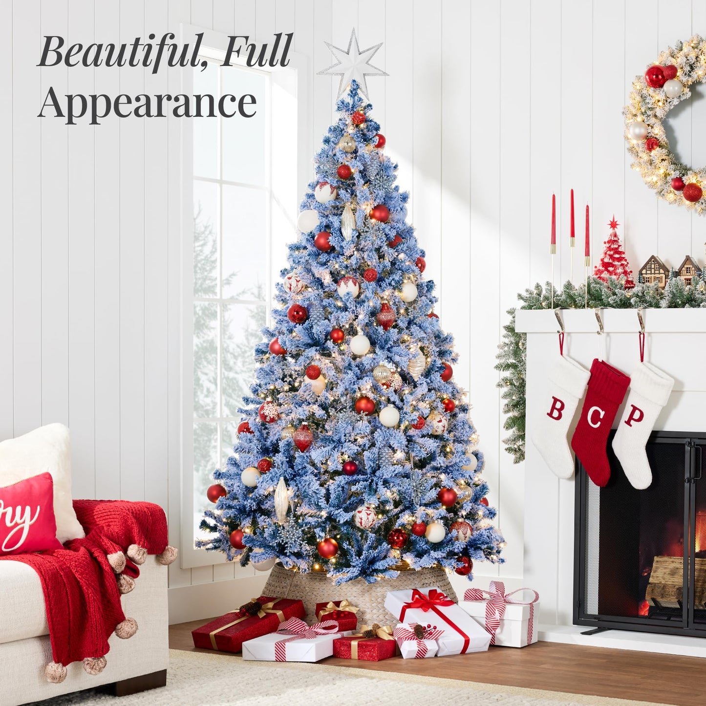 Best Choice Products Pre-Lit Artificial Christmas Tree, 9ft Snow Flocked Design Pine Tree, Full Appearance Snowy w/Easy Assembly, Metal Stand