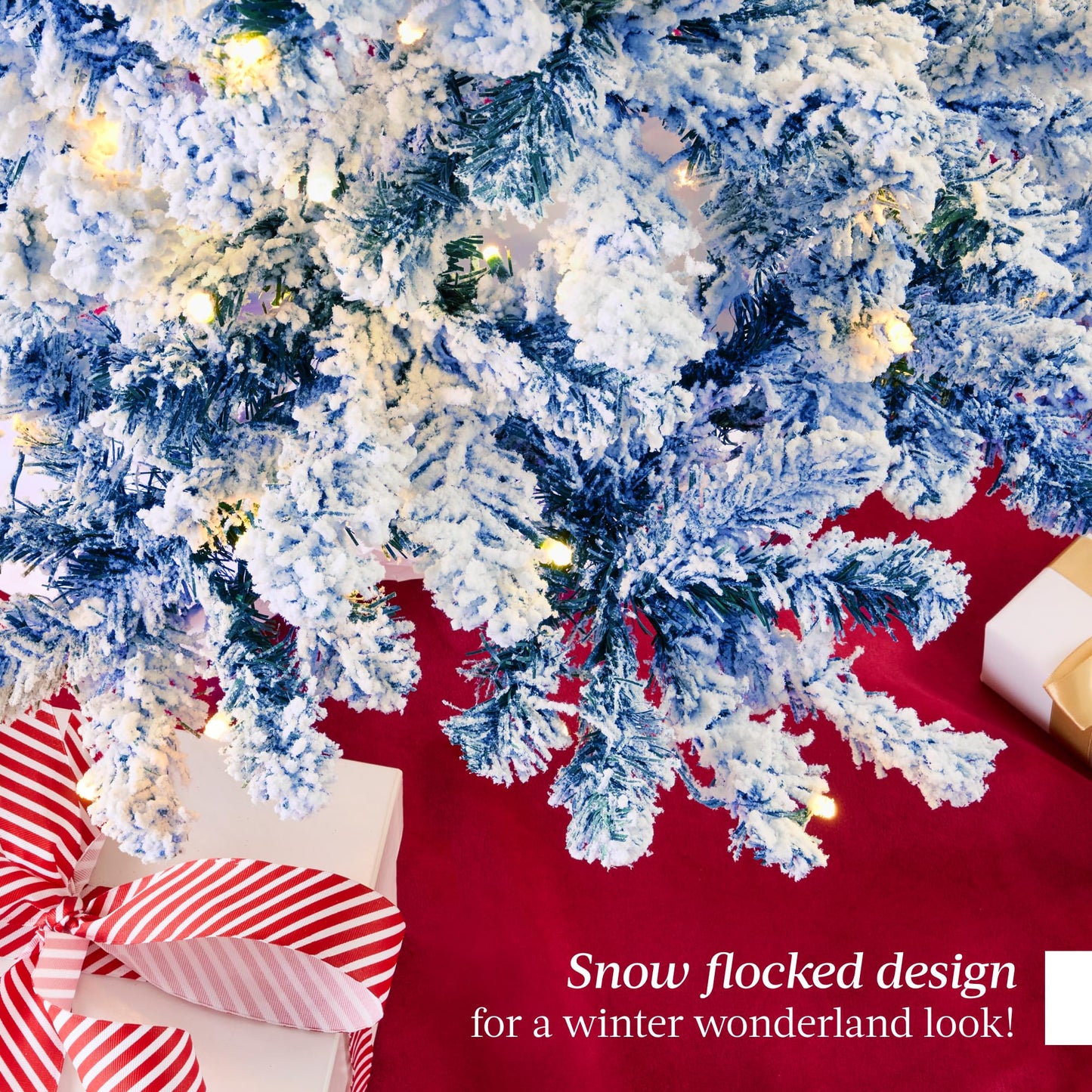 Best Choice Products Pre-Lit Artificial Christmas Tree, 9ft Snow Flocked Design Pine Tree, Full Appearance Snowy w/Easy Assembly, Metal Stand