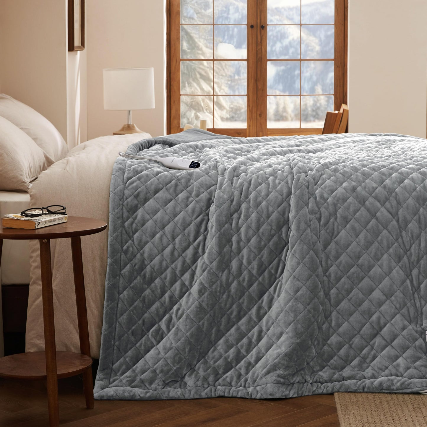 Bedsure Heated Blanket Throw Blanket - Fast Heating Electric Blanket, Soft Flannel Heated Throw with 4 Time Settings, 6 Heating Settings, Warm Gifts for Grandma & Grandpa & Seniors (50“x60”, Grey)