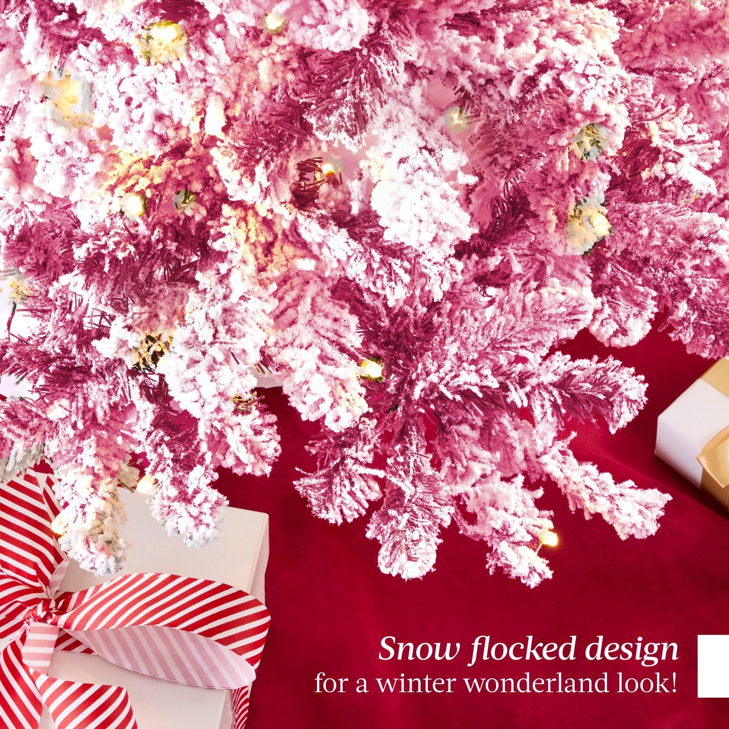 Best Choice Products Pre-Lit Artificial Christmas Tree, 9ft Snow Flocked Design Pine Tree, Full Appearance Snowy w/Easy Assembly, Metal Stand