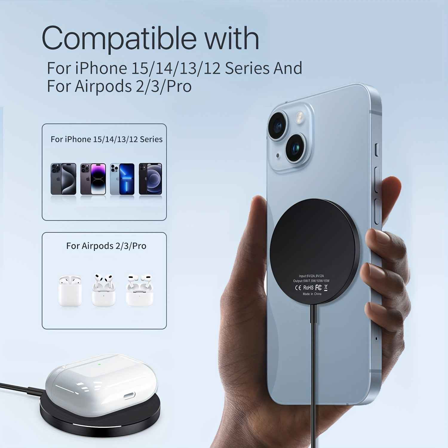 Wireless Charger Charging Station Compact Magnetic Fast Charging Compatible With Apple Mobile Phone 15 14 13 12 Pro Max Series For
 Samsung Galaxy Mobile Phone Series For Airpods3/2 Se