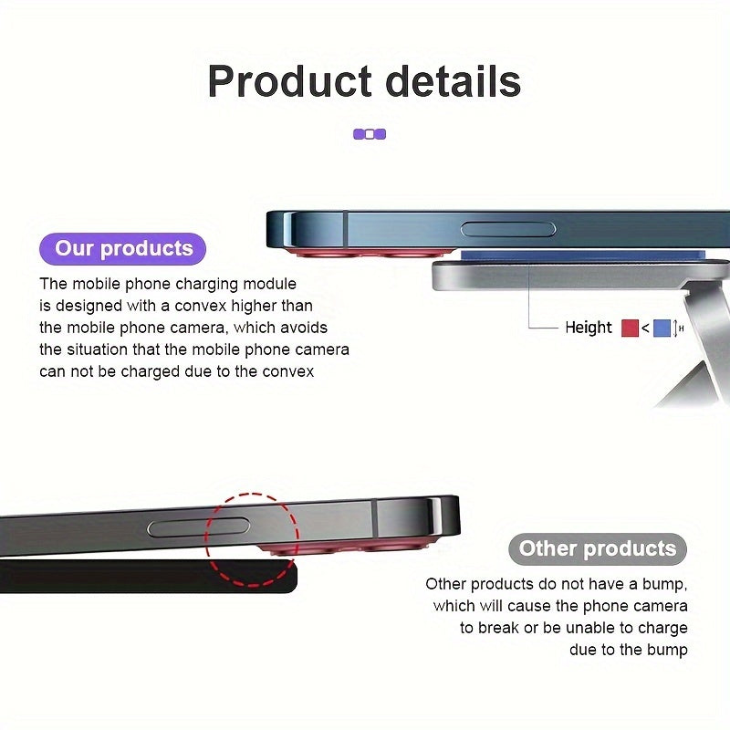 15W Triple Charging Station - Space-Saving Folding Wireless Charger with Magnetic Suction, Plug and Play, Charges Mobile Phone, Earphone, and Watch Simultaneously - Type-C Input, Fast and Convenient Charging