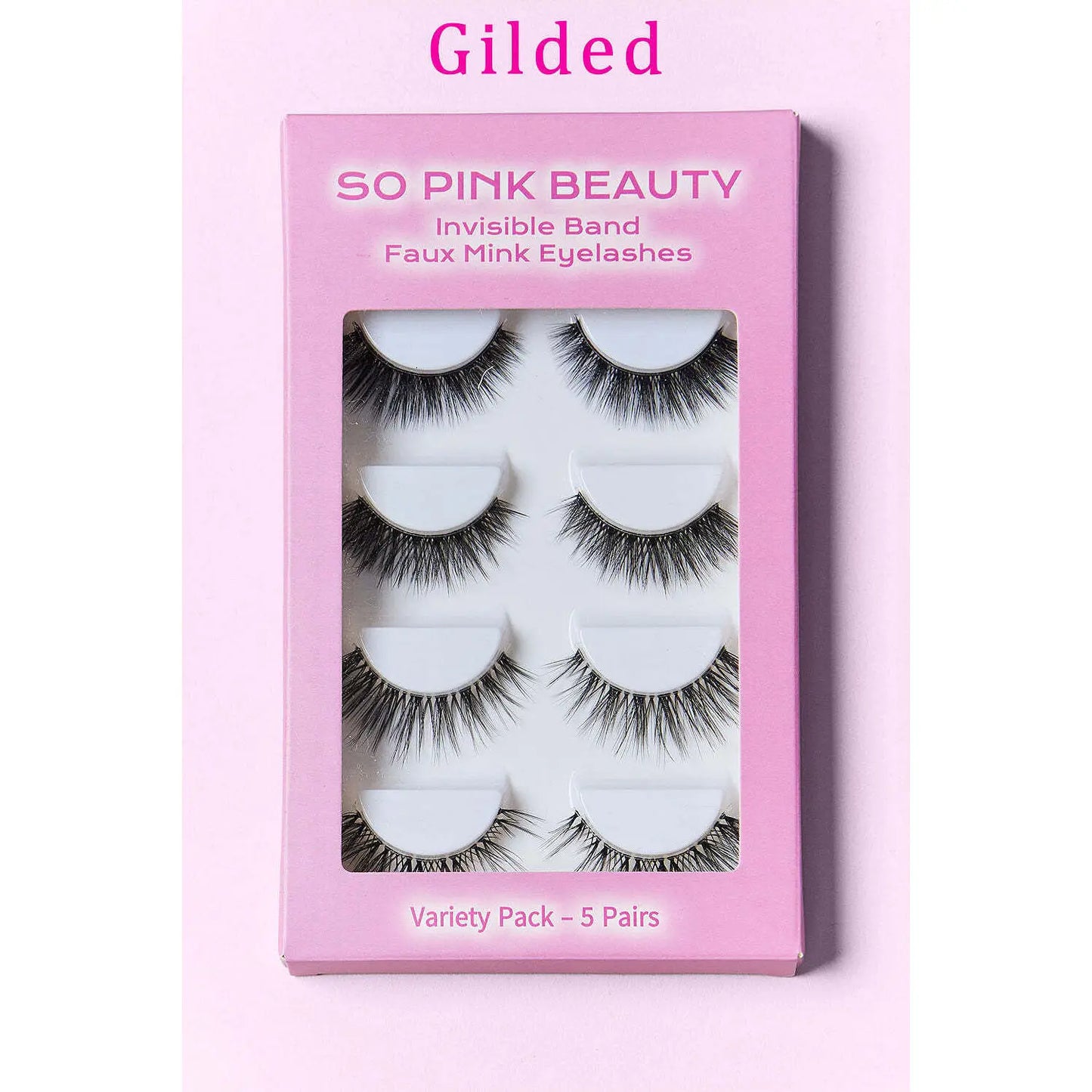 W2B so PINK BEAUTY Variety Pack of 5 Pairs Faux Mink Eyelashes False Eyelash Sets in Pink Color