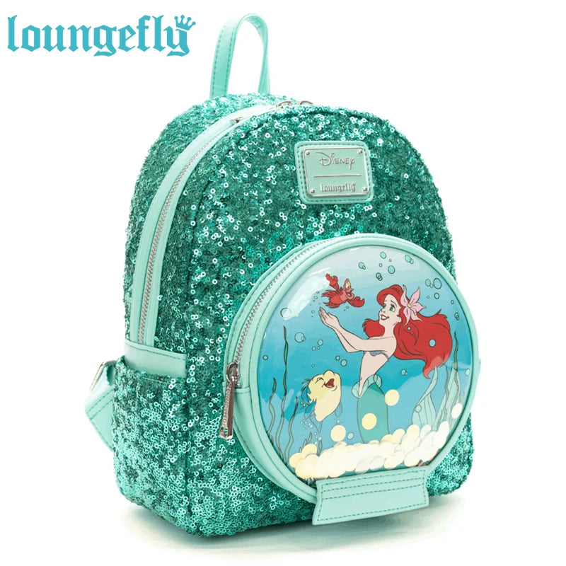 New Loungefly Disney Little Mermaid Snow Globe Sequin Mini Backpack