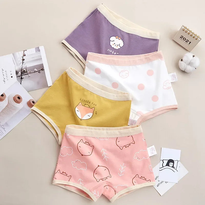 4PCS Girls Cotton Panties Summer Kid Thin Breathable Cartoon Briefs 2+y Young Children Underwears Toddler Antibacterial Knickers