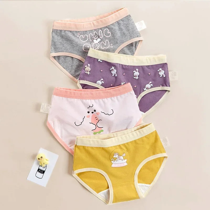 4PCS Girls Cotton Panties Summer Kid Thin Breathable Cartoon Briefs 2+y Young Children Underwears Toddler Antibacterial Knickers