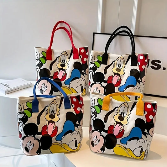 Disney Large Capacity Mickey Mouse Cartoon Canvas Tote Handbag - Women's Fashion Shoulder Bag with Zipper and Button Closure