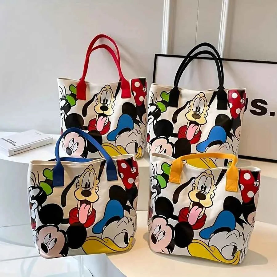 Disney Large Capacity Mickey Mouse Cartoon Canvas Tote Handbag - Women's Fashion Shoulder Bag with Zipper and Button Closure