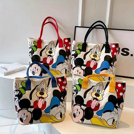 Disney Large Capacity Mickey Mouse Cartoon Canvas Tote Handbag - Women's Fashion Shoulder Bag with Zipper and Button Closure