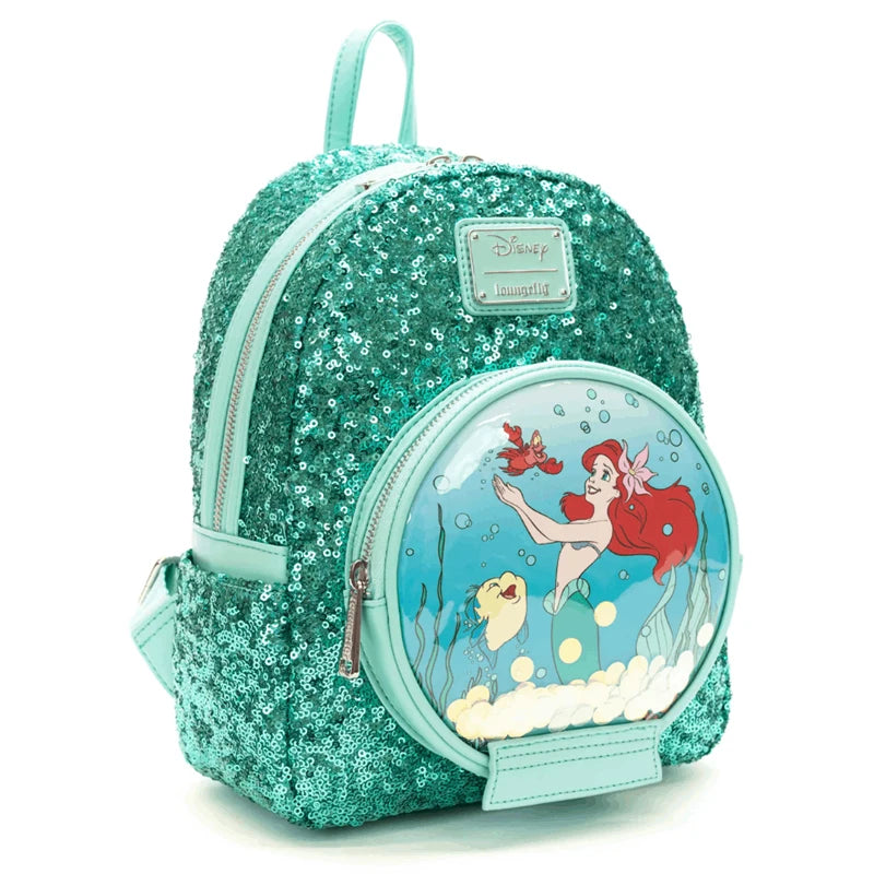 New Loungefly Disney Little Mermaid Snow Globe Sequin Mini Backpack