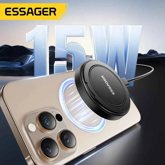 Essager Magnetic Wireless Charger With Holder 15W Fast Charging For iPhone16 15 14 13Pro Max Airpods Mini Wireless Phone Charger