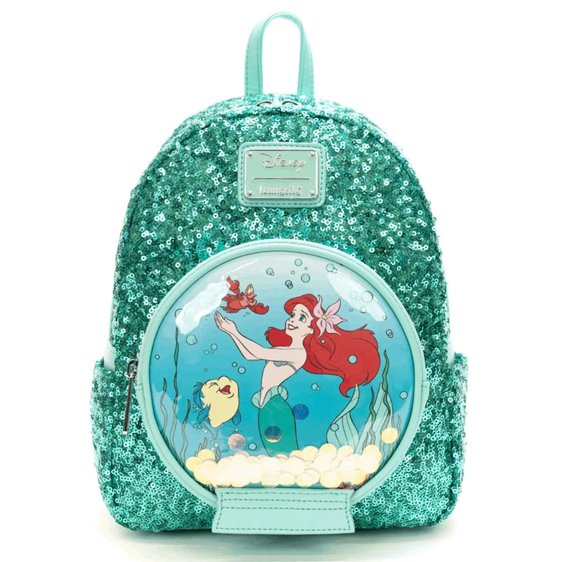 New Loungefly Disney Little Mermaid Snow Globe Sequin Mini Backpack