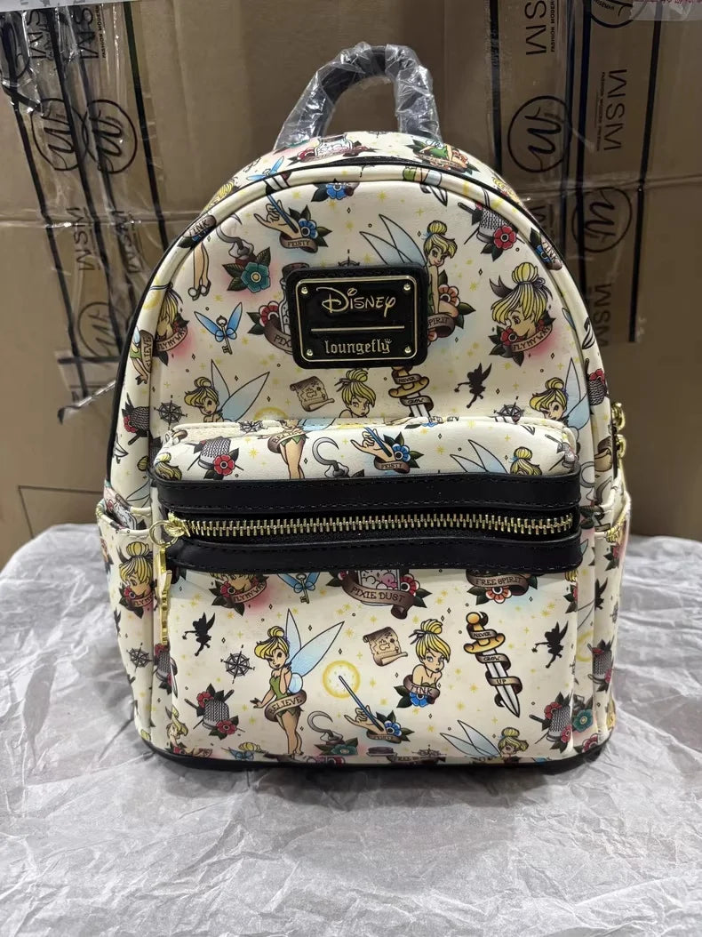 New Loungefly Disney Tinker Bell Fairy Princess Backpack Cartoon Print Trendy Fashion Women'S Holiday Gift