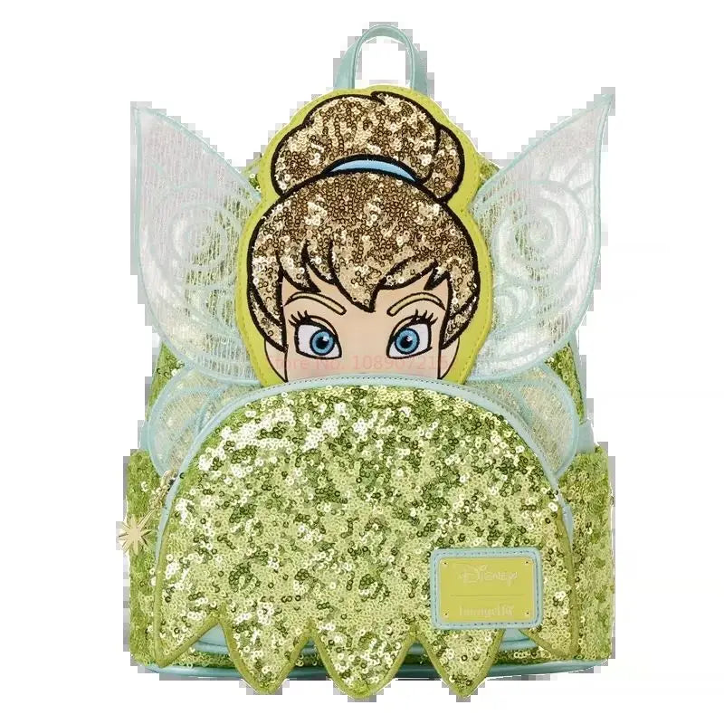 Hot Disney Loungefly Tinker Bell Sequined Ladies Mini Backpack Anime Peripheral Children'S Satchel Cute Princess Backpack Gift