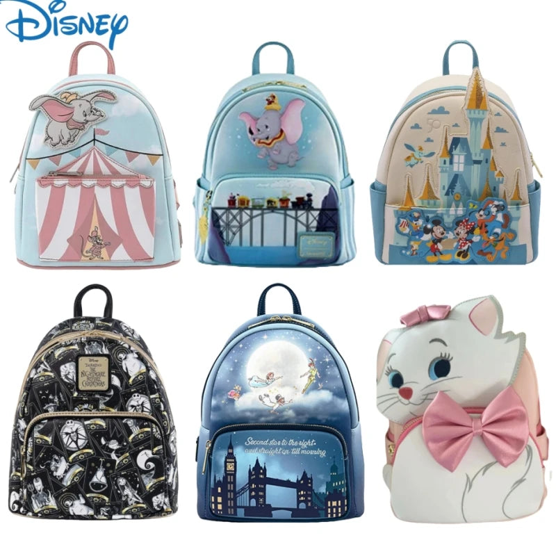 Disney Loungefly Mickey And Minne Dumbo Pixar Up Double Strap Shoulder Bag Purse School Backpack Knapsack Kids Girls Gifts