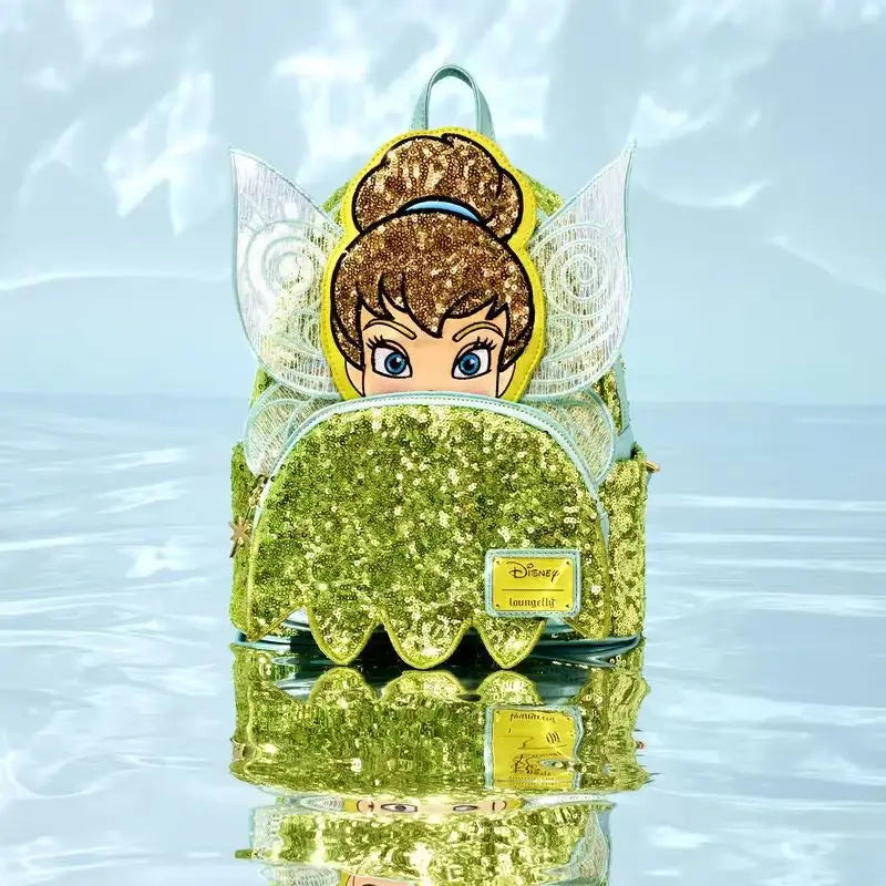 Hot Disney Loungefly Tinker Bell Sequined Ladies Mini Backpack Anime Peripheral Children'S Satchel Cute Princess Backpack Gift