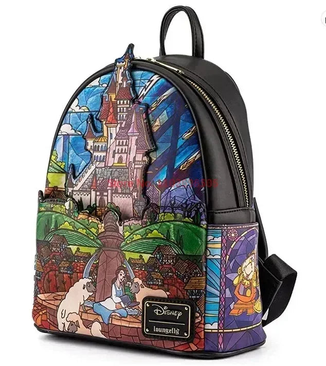 Loungefly Disney Bags Beauty And The Beast Library Castle Scene Mini Backpacks Cartoon Double Shoulder Women Portable Backpack