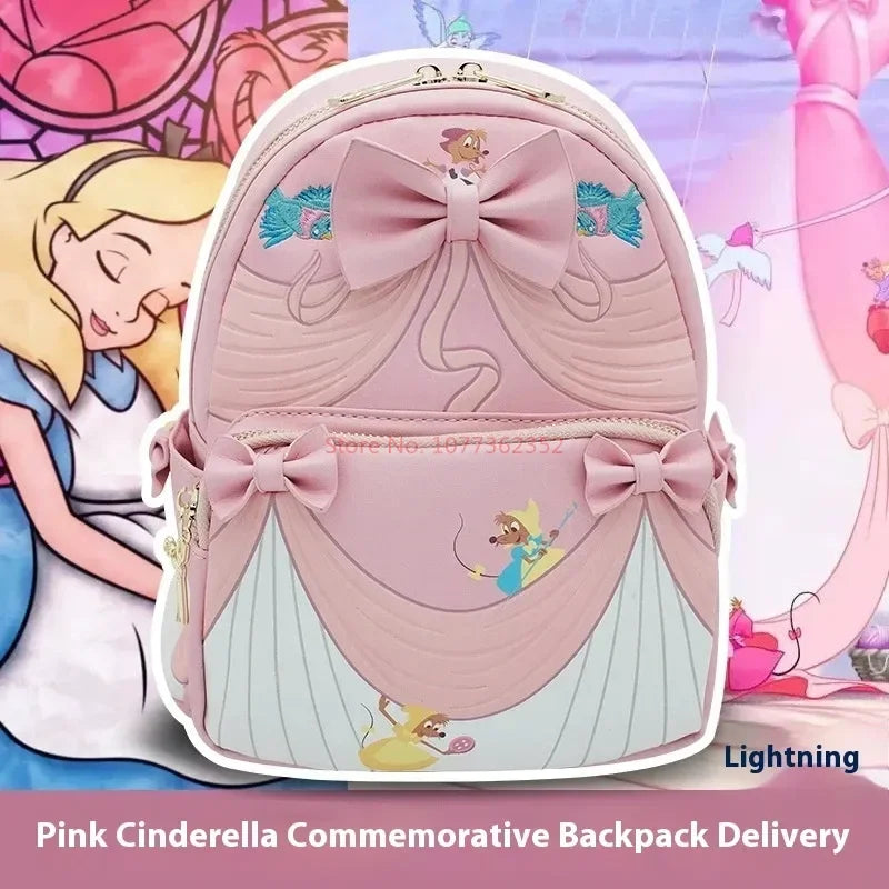 2024 New Loungefly Disney Cinderella Backpack Pink Commemorative Backpack Cute Kids Backpack Girls Backpack Casual Bag Gift