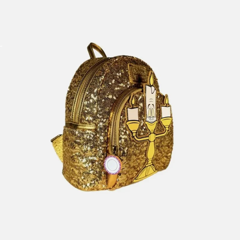 2024 New Hot  Loungefly Disney Beauty And The Beast Lumiere Sequin Mini Backpack Girl Gift Shoulder Bag Purse Cute Cartoon Girl'
