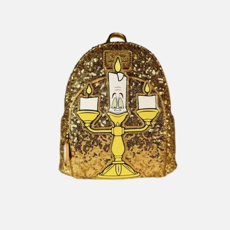 2024 New Hot  Loungefly Disney Beauty And The Beast Lumiere Sequin Mini Backpack Girl Gift Shoulder Bag Purse Cute Cartoon Girl'